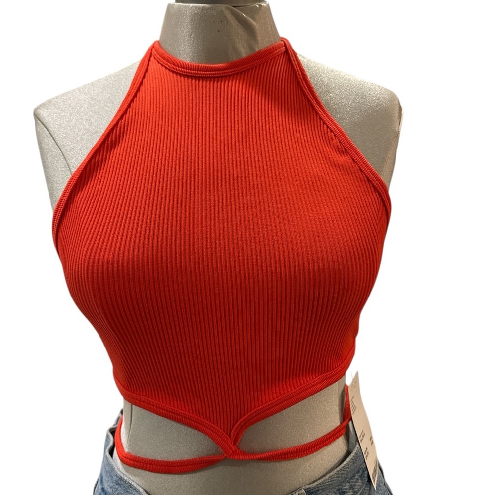Red Ribbed Crop Top